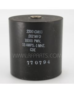 2310-CM83 Cornell Dubilier High Voltage Cylindrical Capacitor .002mfd 10kv 13 Amps @ 1 MHz (NOS)