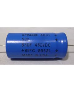 53D33-450 Electrolytic Capacitor, Axial Lead, 33uf 450v, Sprague