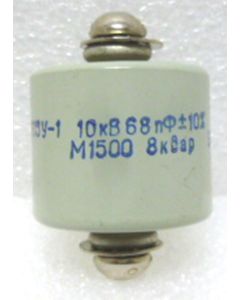 68-10  Doorknob Capacitor, 68pf 10kv, 10% Mfg: Radio Komp