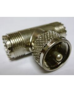 83-1T Amphenol UHF Male to 2 UHF Female In Series Tee Adapter